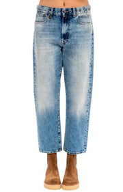 R13 Boyfriend Women Jeans 29 Jasper Cropped Whiskers Faded Blue SS26