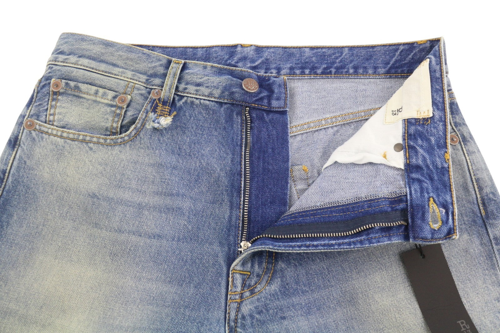 R13 Boyfriend Women Jeans 29 Jasper Cropped Whiskers Faded Blue SS26