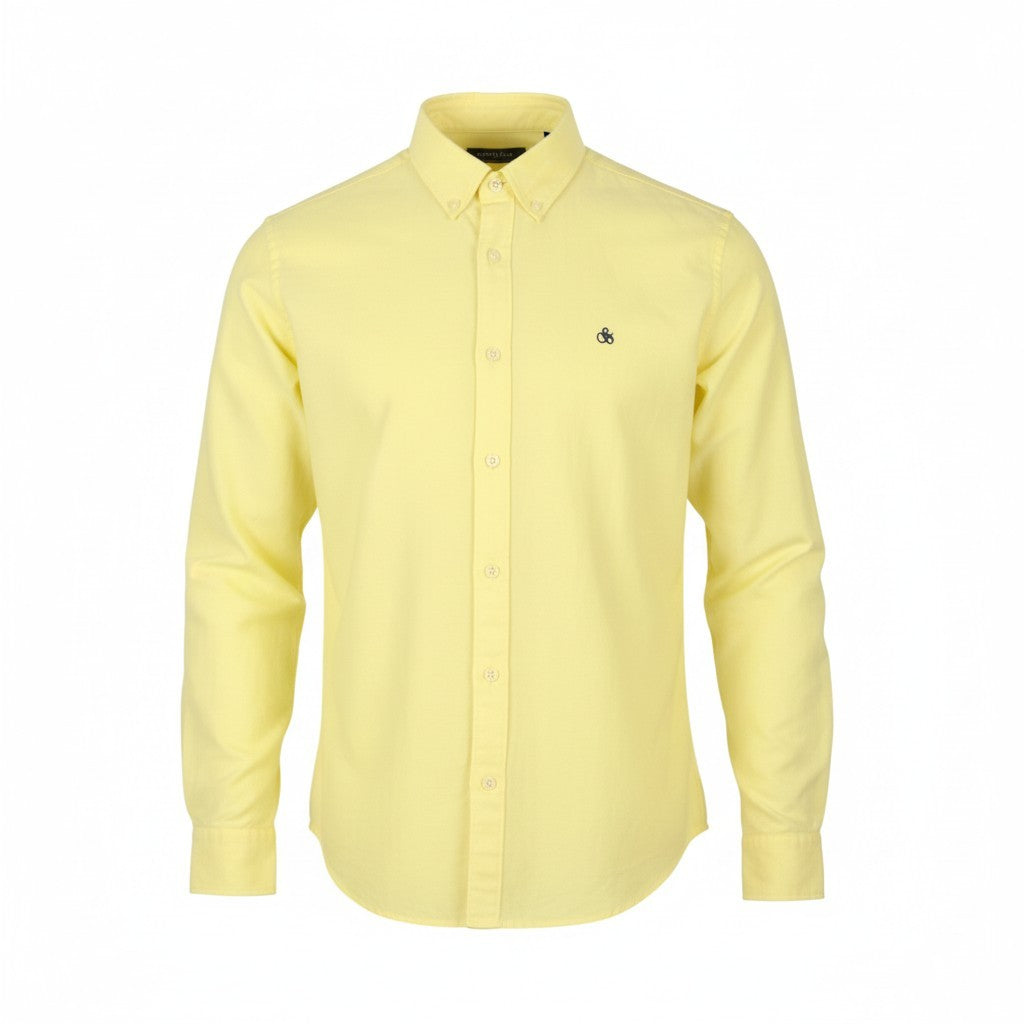 SCOTCH & SODA Men Shirt M Yellow Cotton Regular Fit Button-Down Neck Casual