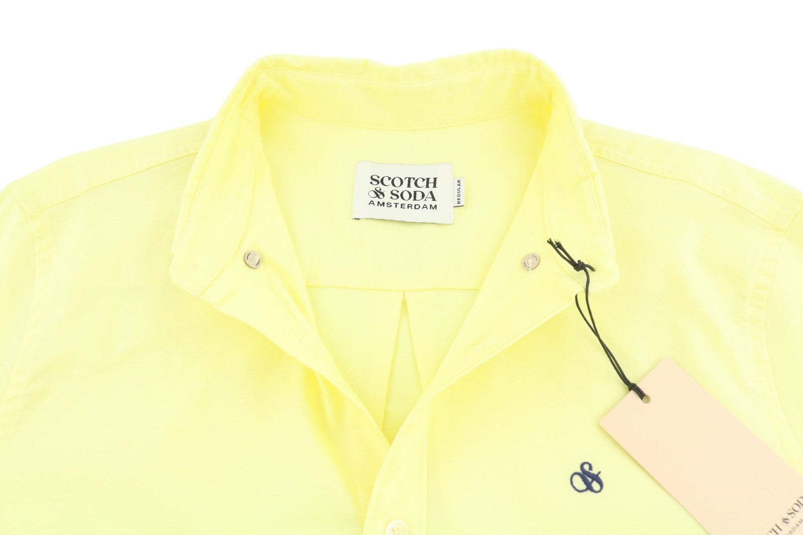 SCOTCH & SODA Men Shirt M Yellow Cotton Regular Fit Button-Down Neck Casual