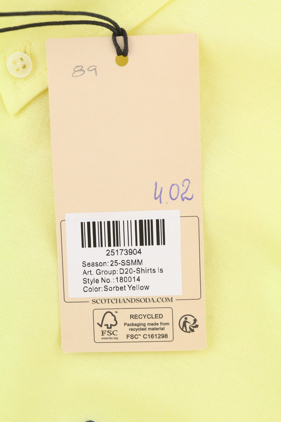 SCOTCH & SODA Men Shirt M Yellow Cotton Regular Fit Button-Down Neck Casual