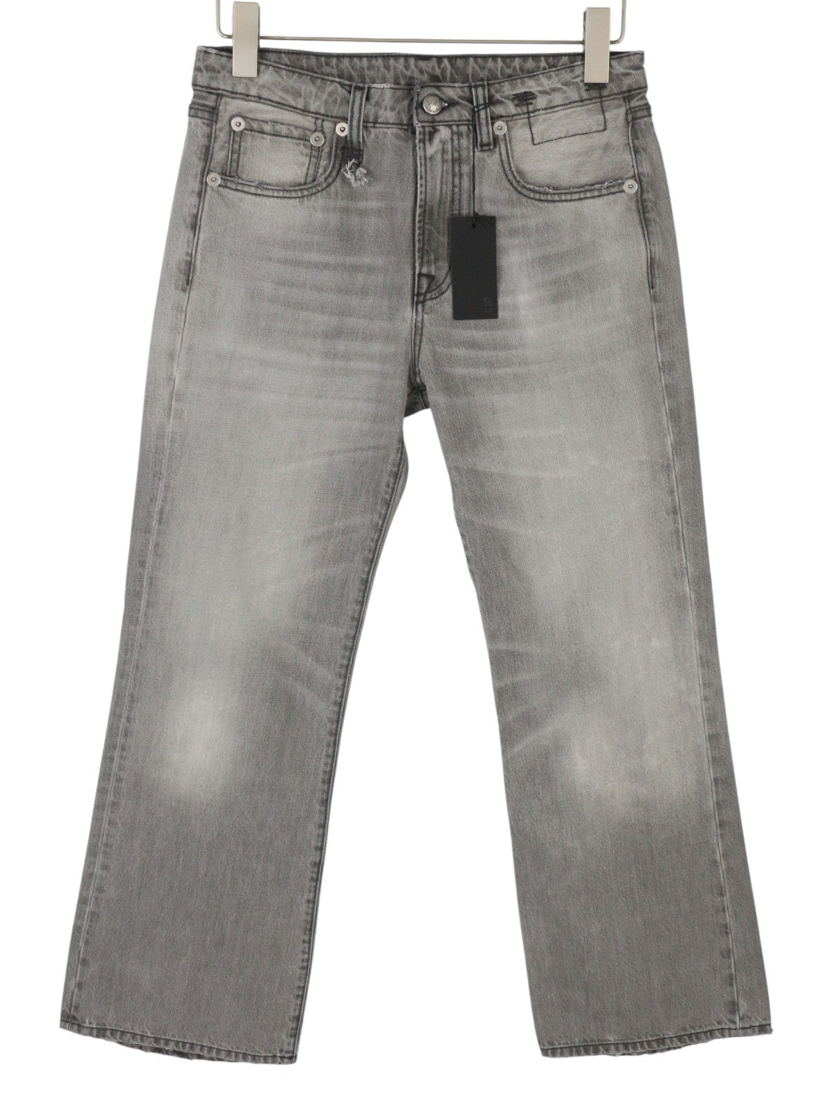 R13 Joan Cropped Flare Women Jeans 27 Ashen Black Whiskers Faded Zip SS26