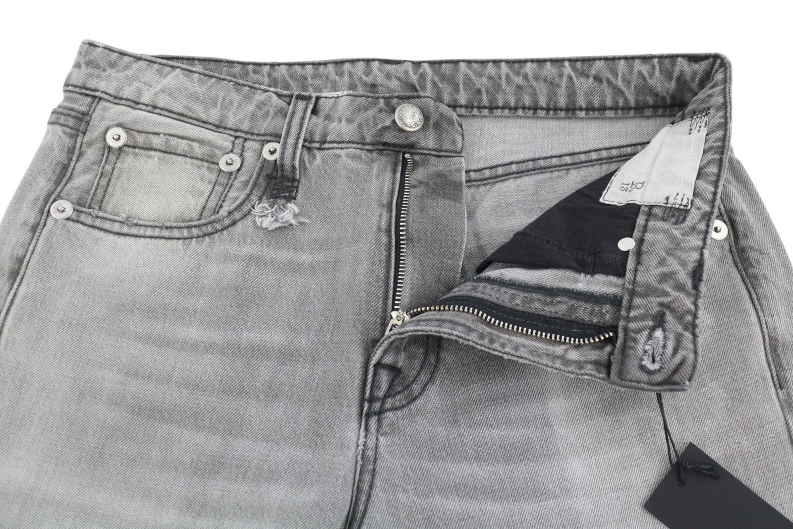R13 Joan Cropped Flare Women Jeans 27 Ashen Black Whiskers Faded Zip SS26