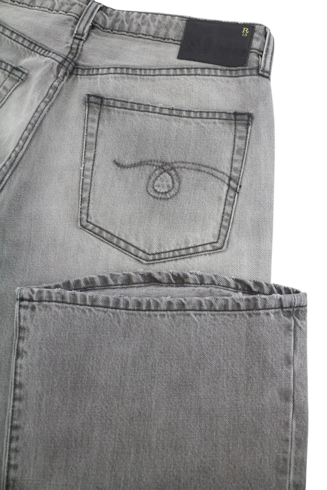 R13 Joan Cropped Flare Women Jeans 27 Ashen Black Whiskers Faded Zip SS26