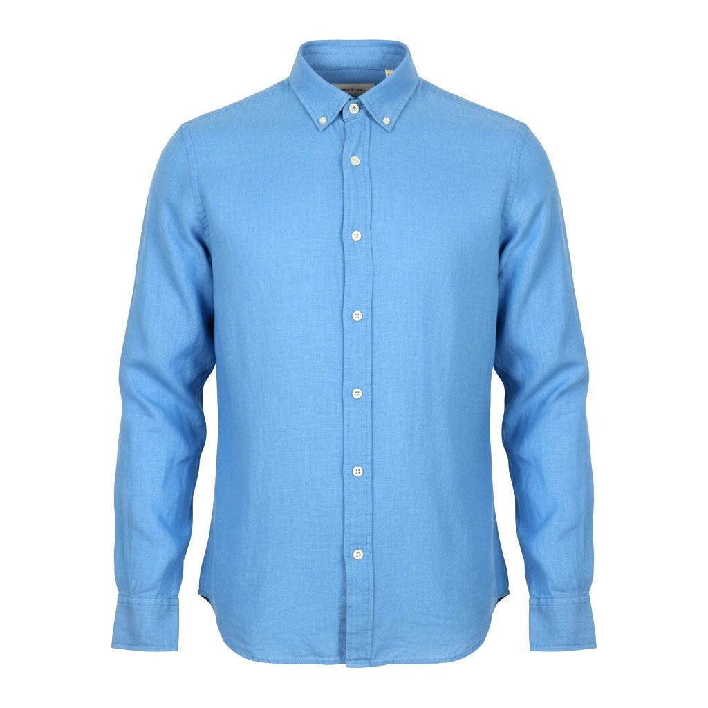 SCOTCH & SODA Men Shirt M Blue Linen Regular Fit Button Down Neck Roll-Up Casual