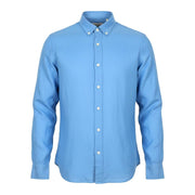 SCOTCH & SODA Men Shirt M Blue Linen Regular Fit Button Down Neck Roll-Up Casual