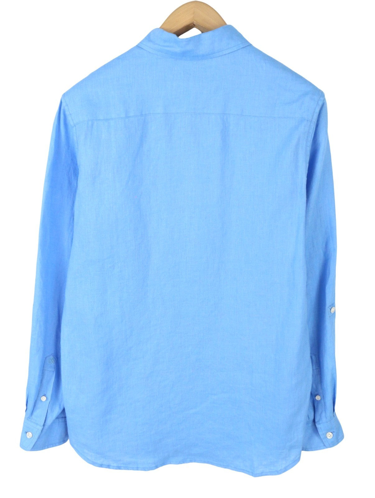 SCOTCH & SODA Men Shirt M Blue Linen Regular Fit Button Down Neck Roll-Up Casual