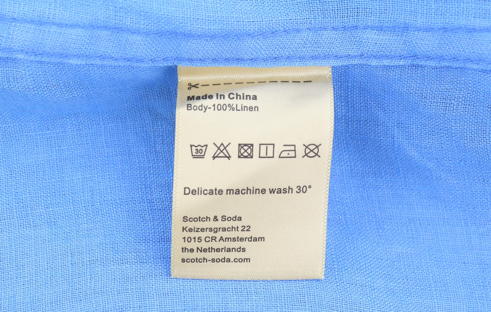 SCOTCH & SODA Men Shirt M Blue Linen Regular Fit Button Down Neck Roll-Up Casual
