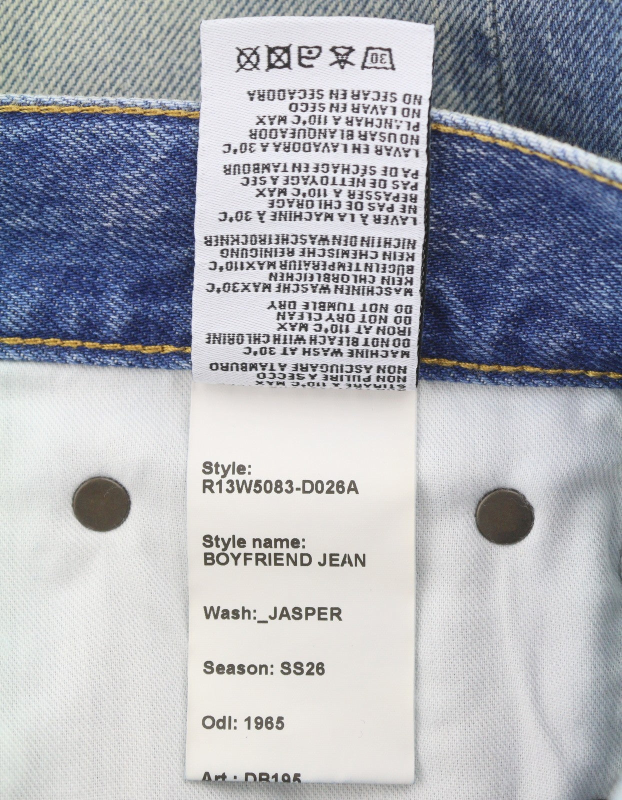 R13 Boyfriend Women Jeans 24 Jasper Cropped Whiskers Faded Blue SS26