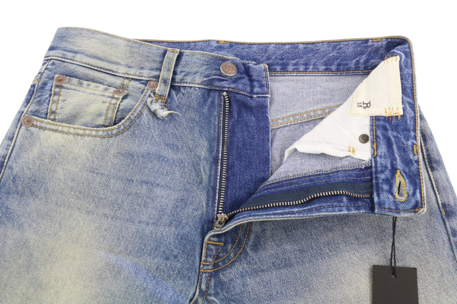 R13 Boyfriend Women Jeans 24 Jasper Cropped Whiskers Faded Blue SS26