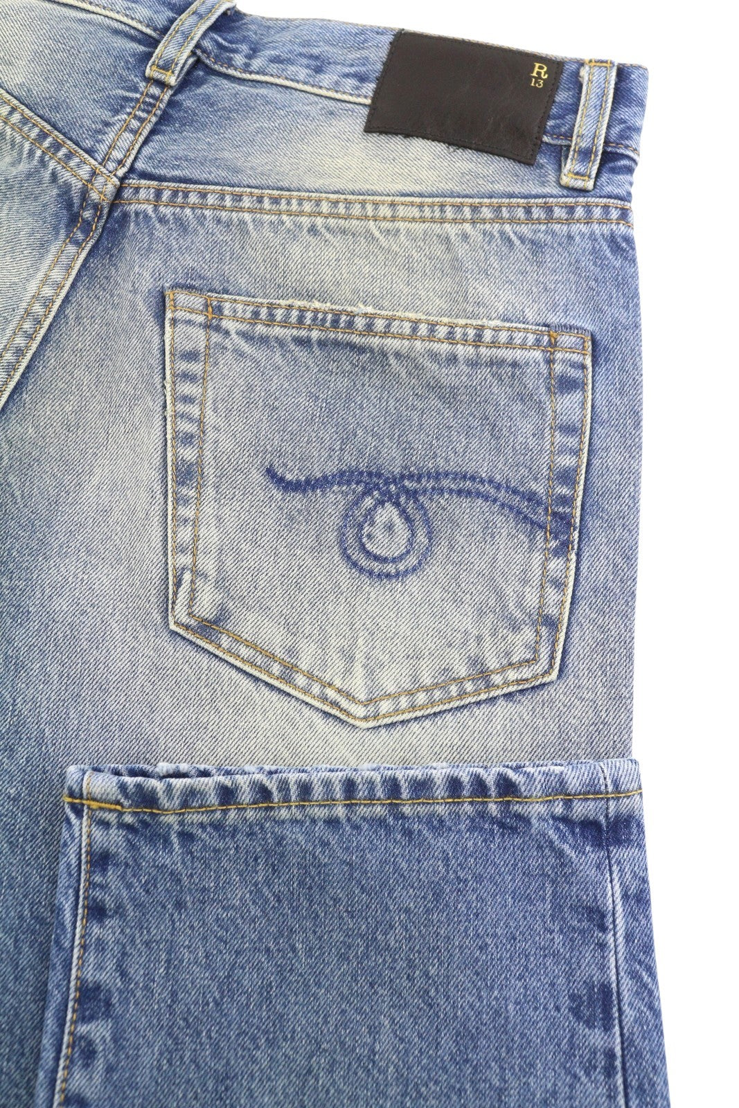 R13 Boyfriend Women Jeans 24 Jasper Cropped Whiskers Faded Blue SS26