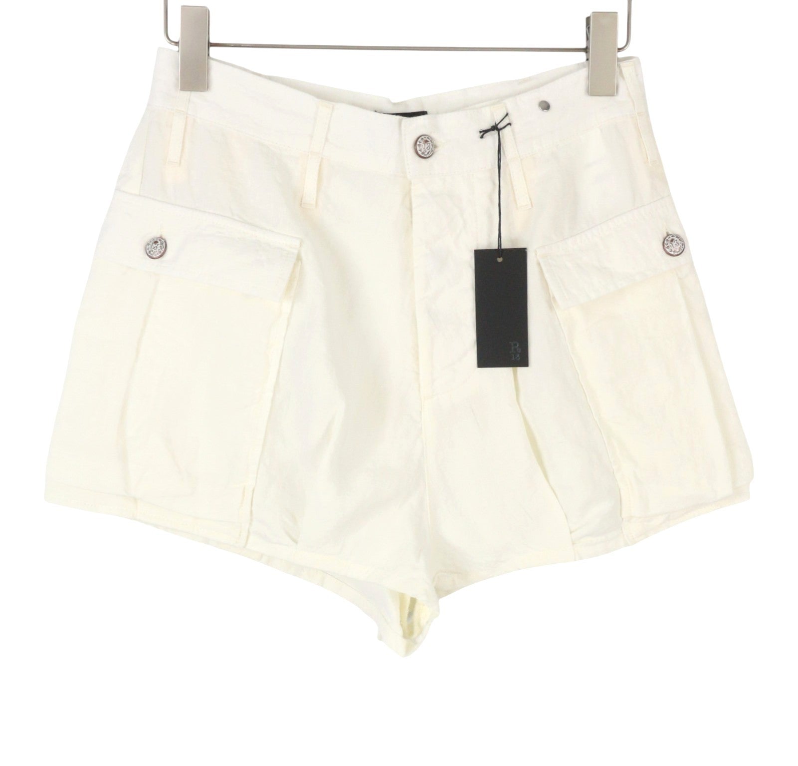 R13 Bubble Skort Women Shorts 25 White Linen Patch Pockets Button Fly SS26