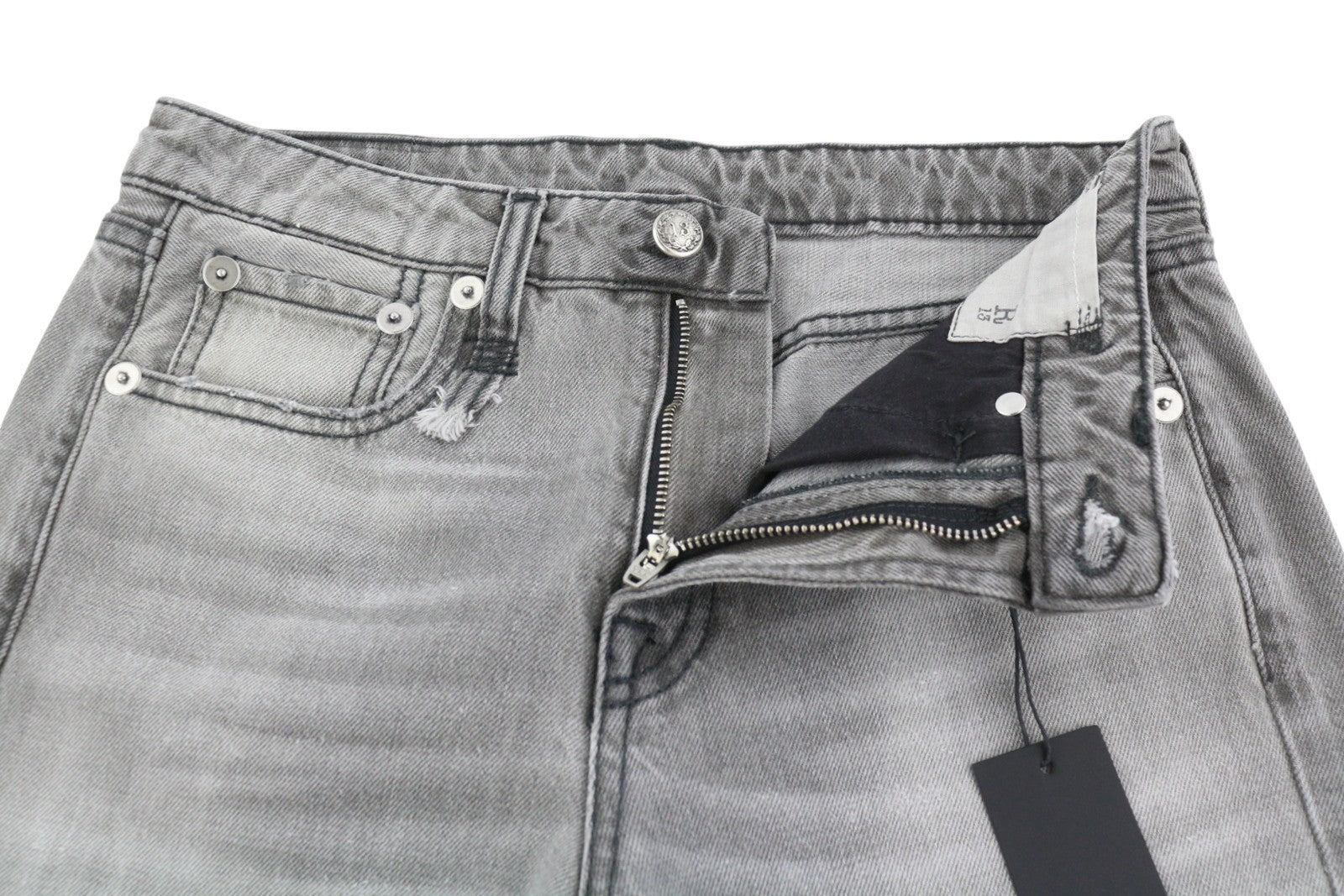 R13 Joan Cropped Flare Women Jeans 25 Ashen Black Whiskers Faded Zipper SS26