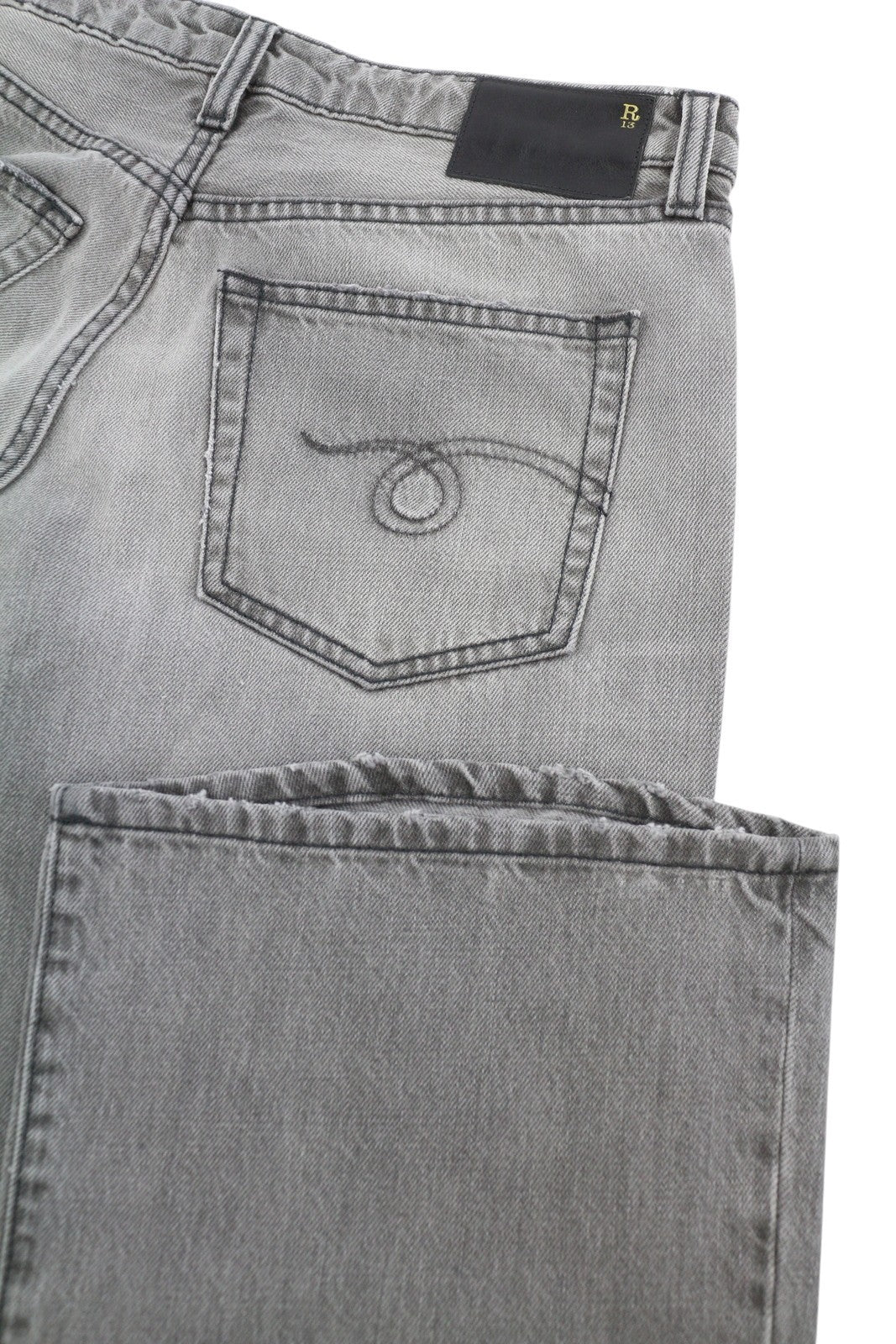 R13 Joan Cropped Flare Women Jeans 25 Ashen Black Whiskers Faded Zipper SS26