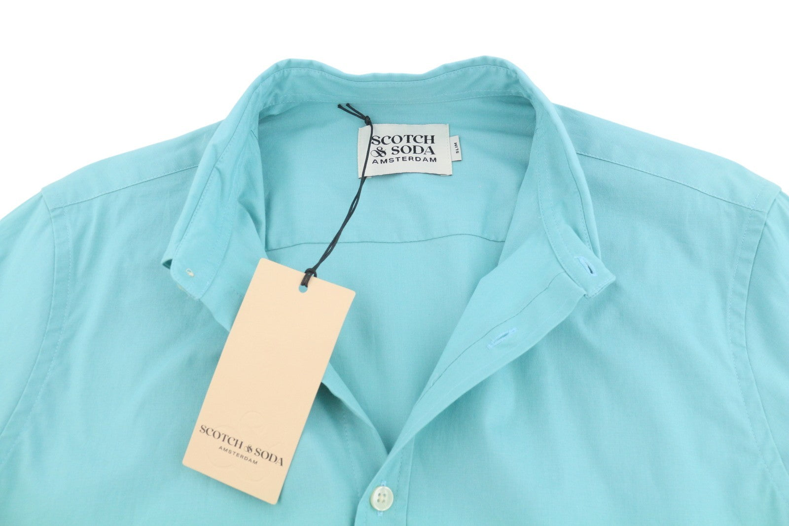 SCOTCH & SODA Men Shirt M Blue Cotton Slim Fit Button-Up Spread Collar