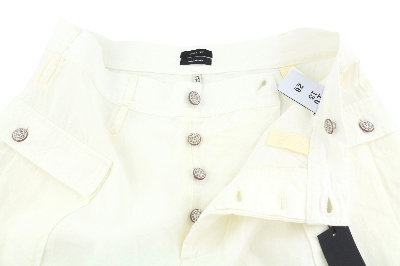 R13 Bubble Skort Women Shorts 28 White Linen Patch Pockets Button SS26