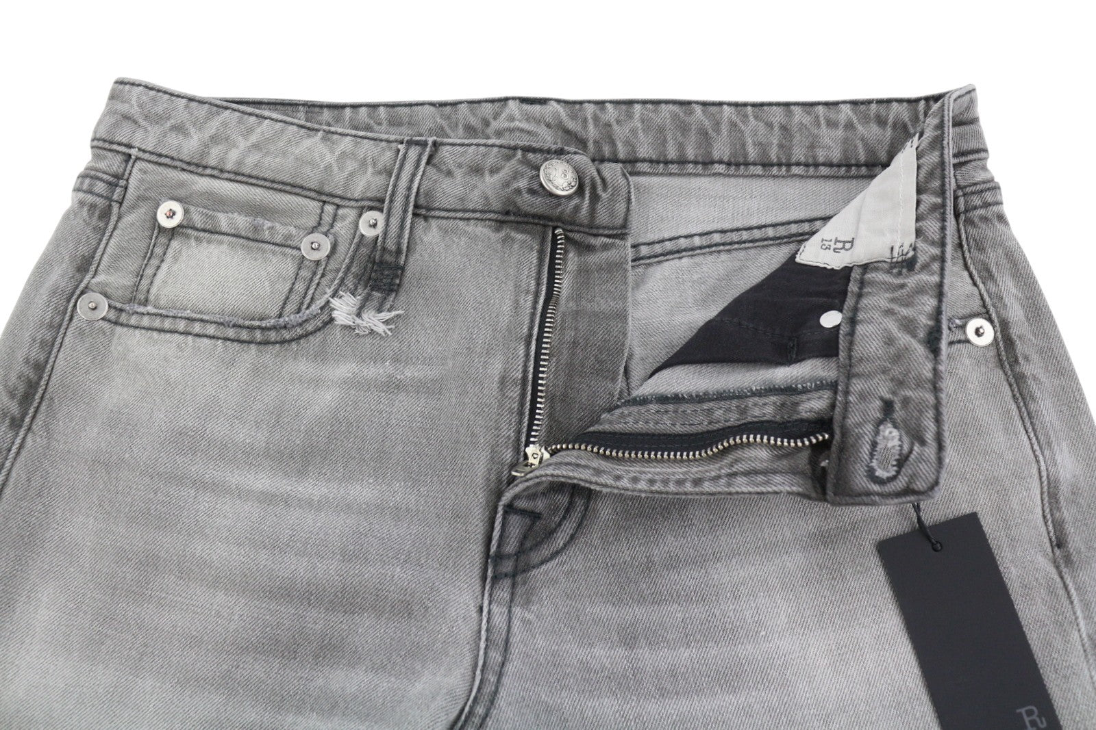 R13 Joan Cropped Flare Women Jeans 27 Ashen Black Whiskers Faded Zipper SS26