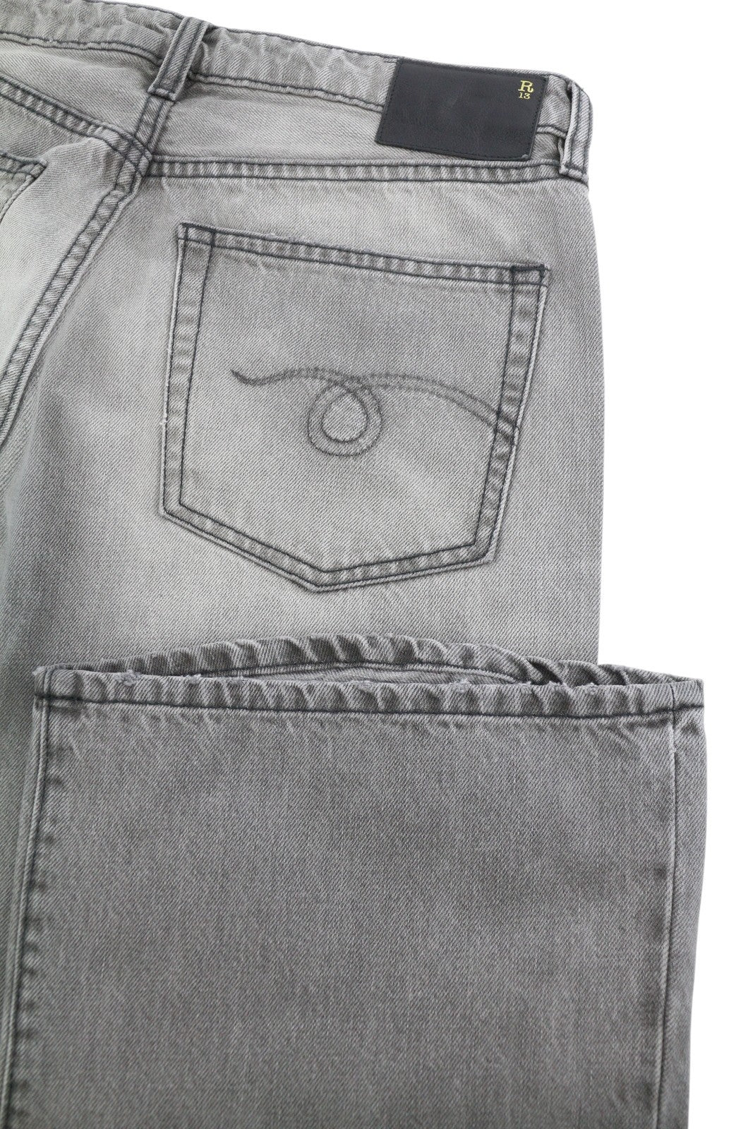 R13 Joan Cropped Flare Women Jeans 27 Ashen Black Whiskers Faded Zipper SS26