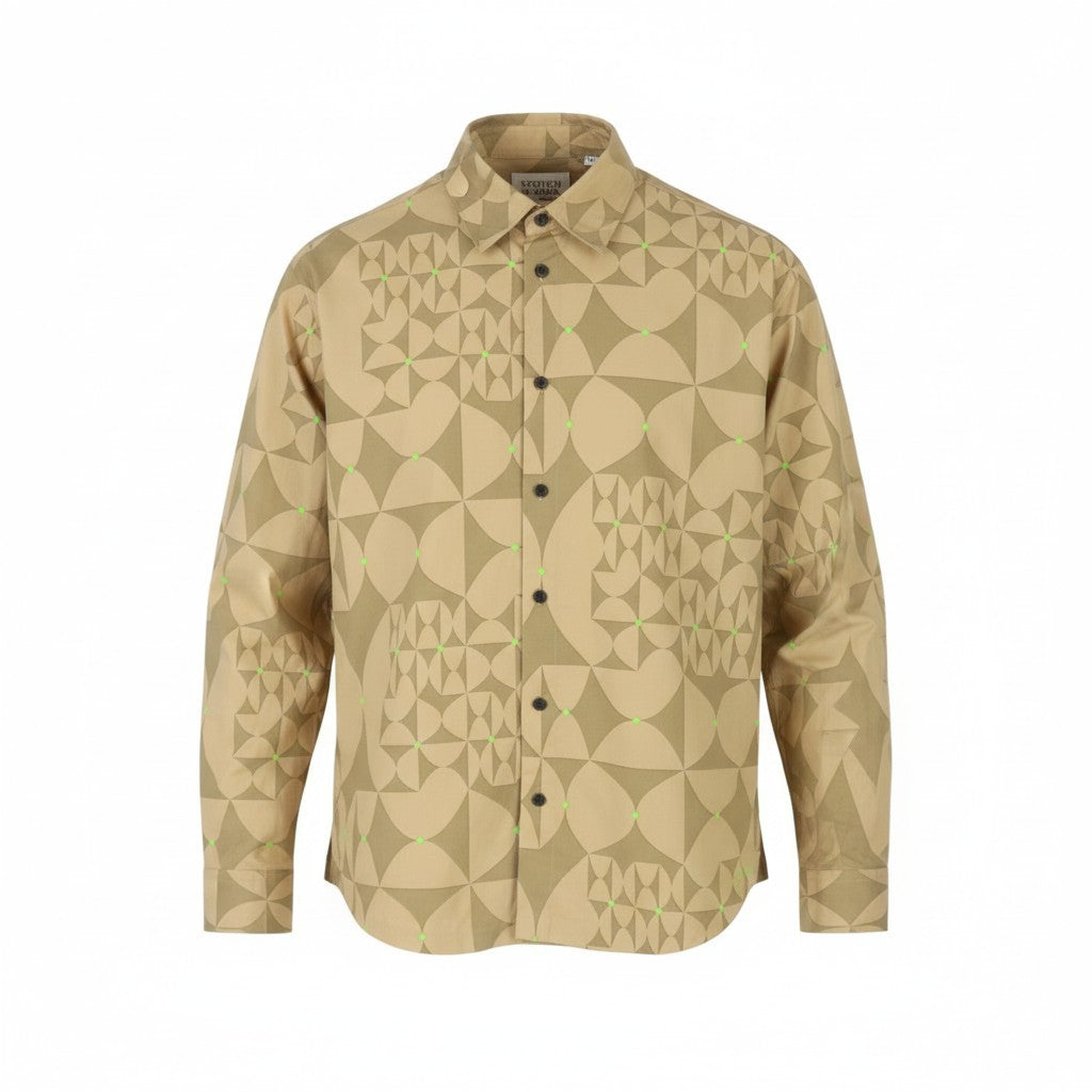 SCOTCH & SODA Men Jacket M Beige Patterned Button Spread Overshirt Lightweight