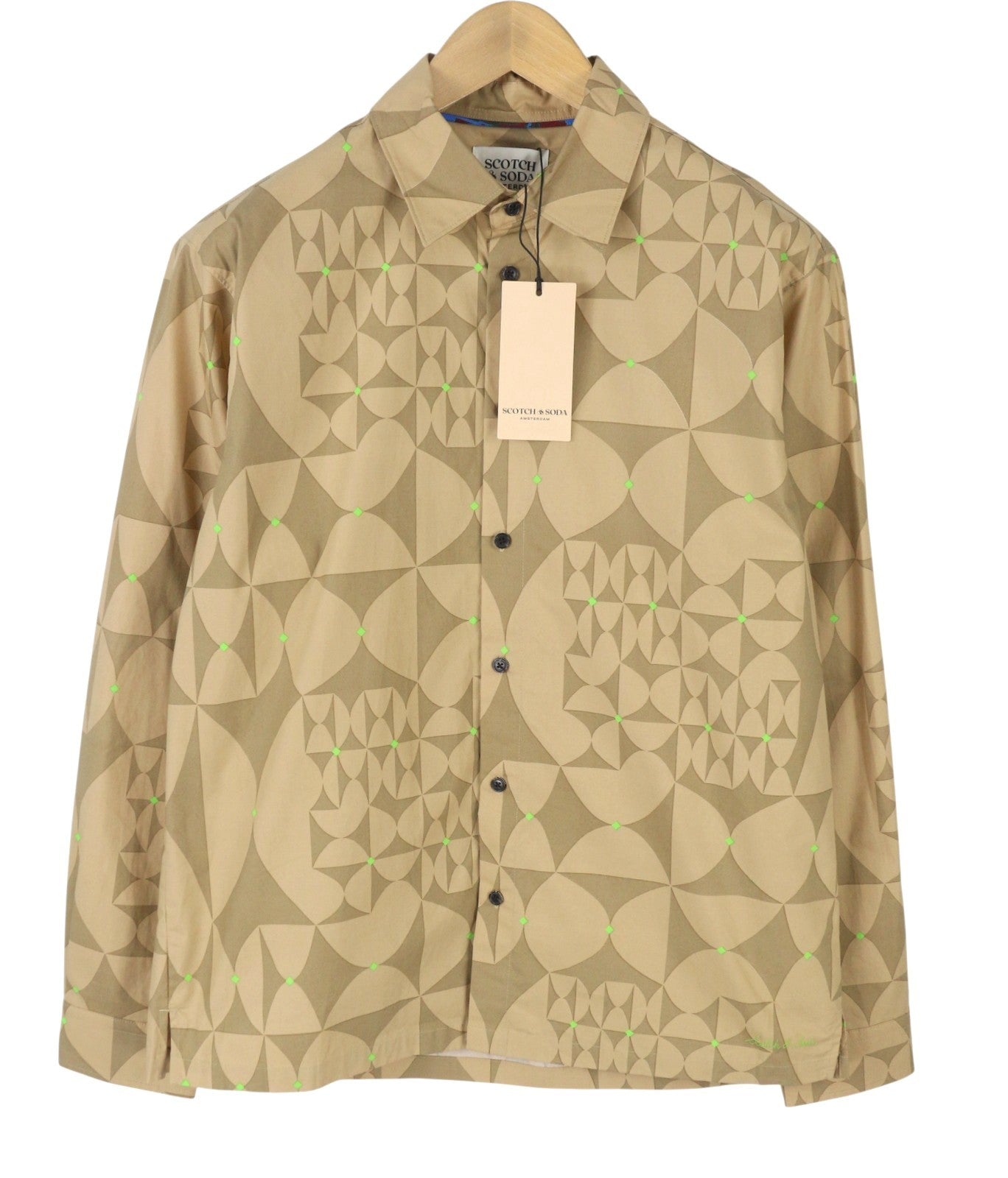 SCOTCH & SODA Men Jacket M Beige Patterned Button Spread Overshirt Lightweight