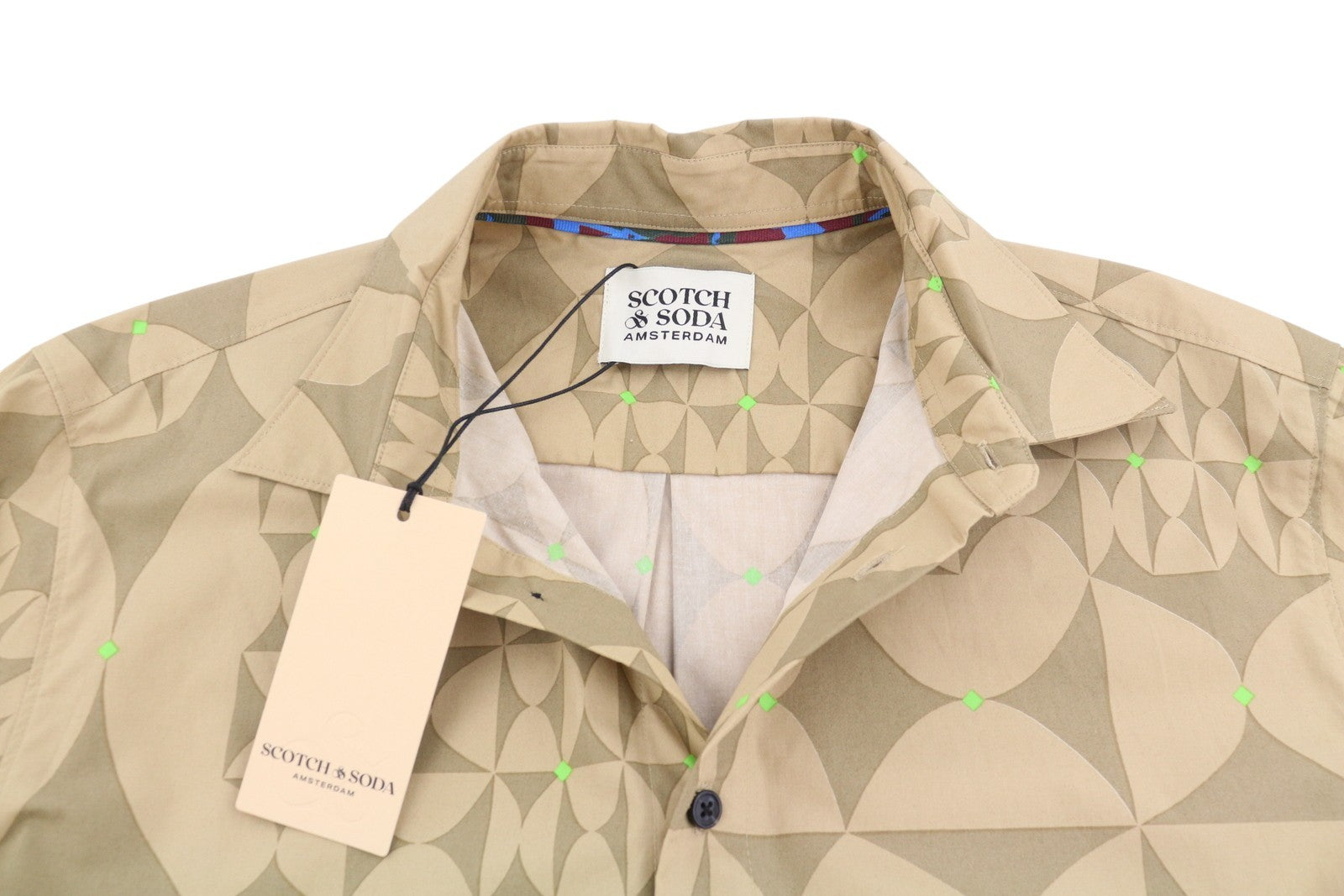 SCOTCH & SODA Men Jacket M Beige Patterned Button Spread Overshirt Lightweight