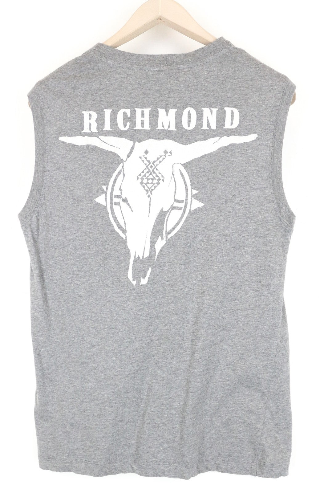 RICHMOND X Men T-Shirt L Grey Crew Neckline Sleeveless Printed Back Melange