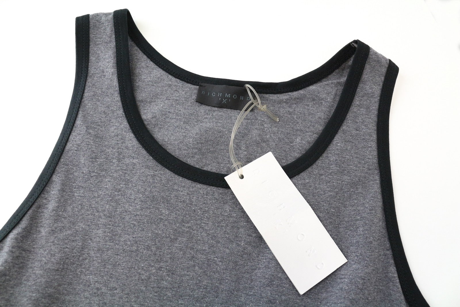 RICHMOND X Men T-Shirt ~L Dark Grey Crew Neck Sleeveless Printed Back Melange