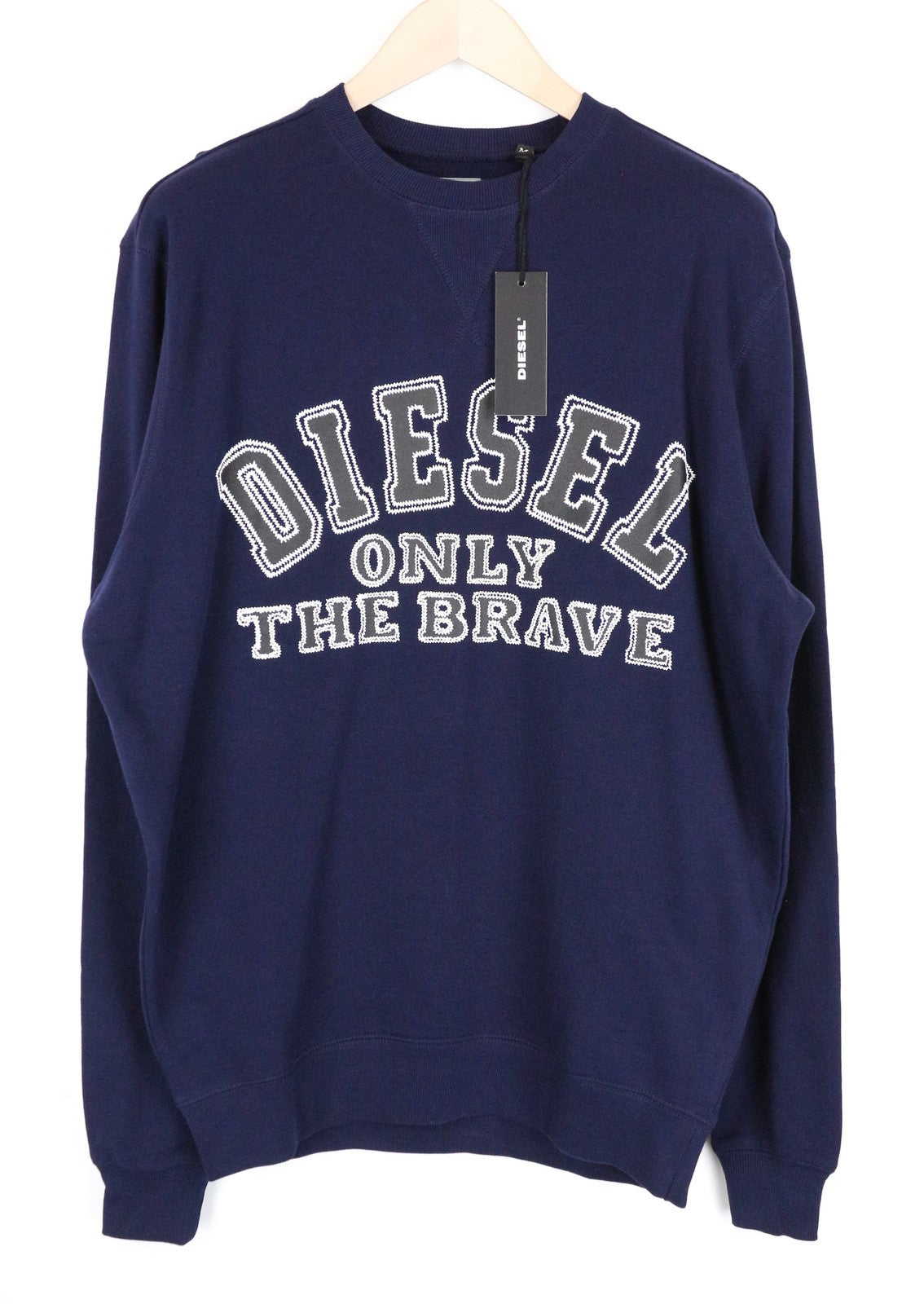DIESEL S-Joe-B Felpa Men Sweatshirt M Slogan Patched Dark Blue Crew Neckline