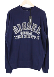 DIESEL S-Joe-B Felpa Men Sweatshirt M Slogan Patched Dark Blue Crew Neckline