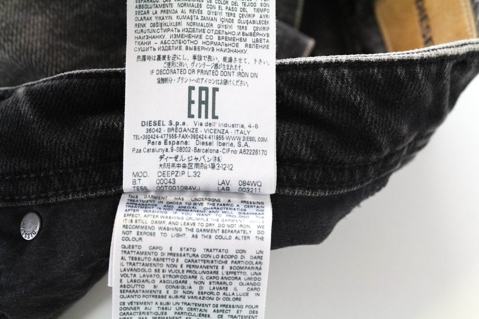 DIESEL Deepzip 084WQ Men Jeans W29/L32 Slim Carrot Wash Grey Cotton Stretch