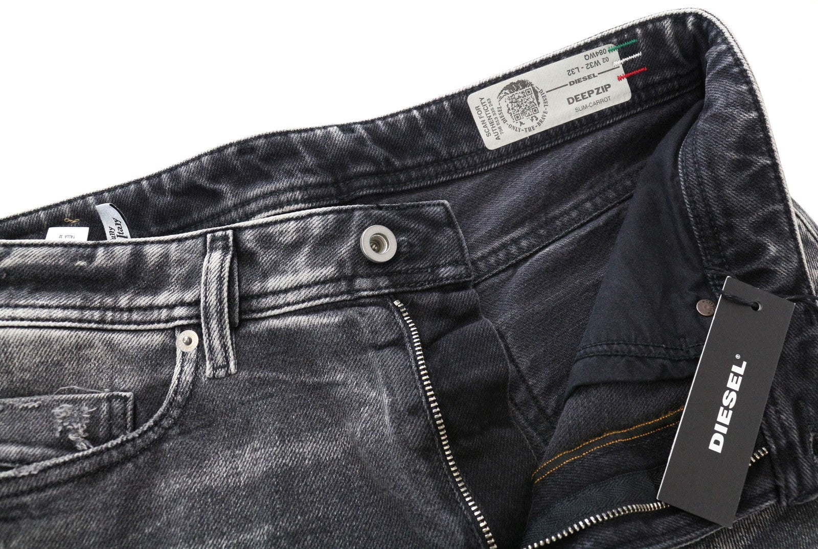 DIESEL Deepzip 084WQ Men Jeans W32/L32 Slim Carrot Grey Cotton Stretch Denim