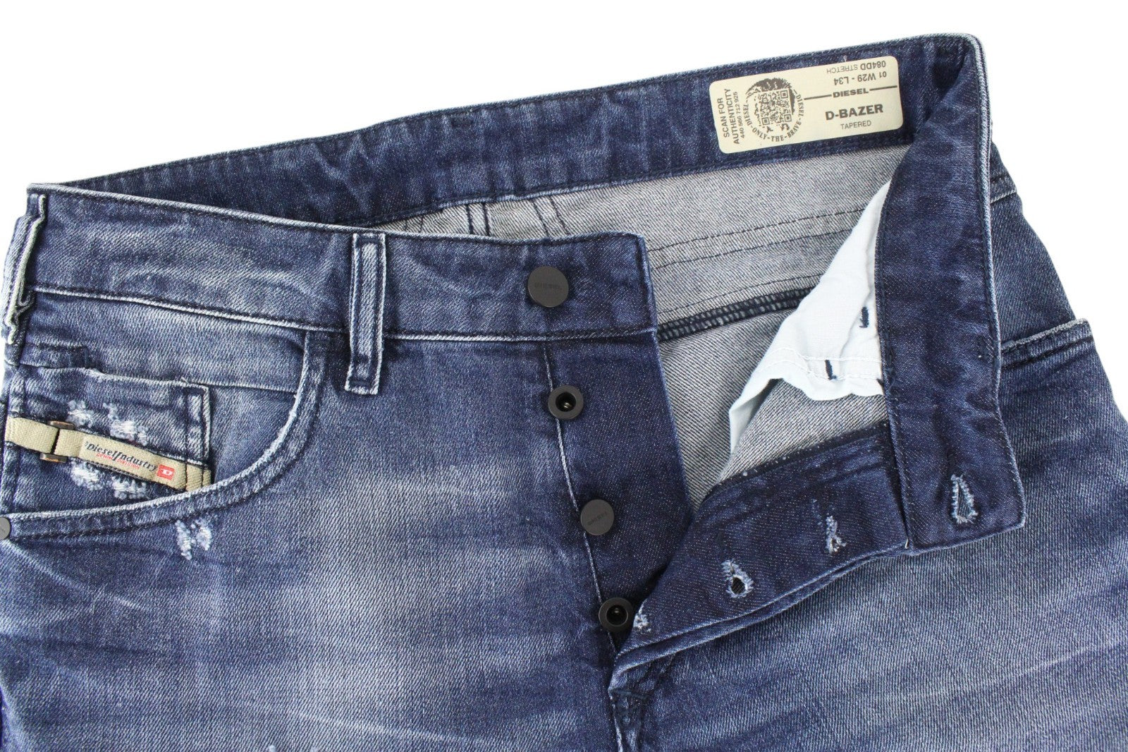 DIESEL D-Bazer 084DD Men Jeans W29/L34 Taper Fit Washed Cotton Stretch Blue