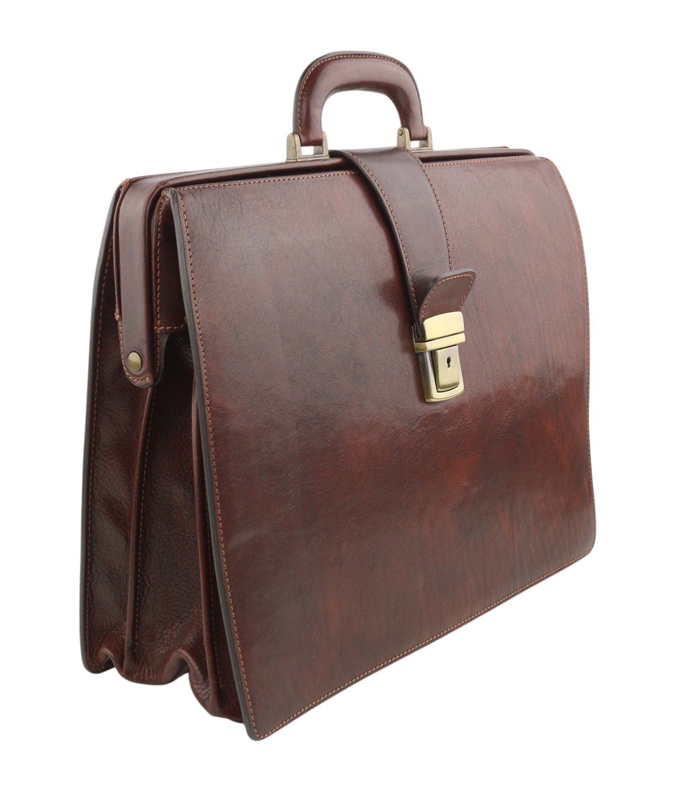 TIME RESISTANCE The Firm Men Briefcase Brown Vachetta Leather Carry Handl RRP350