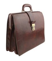 TIME RESISTANCE The Firm Men Briefcase Brown Vachetta Leather Carry Handl RRP350
