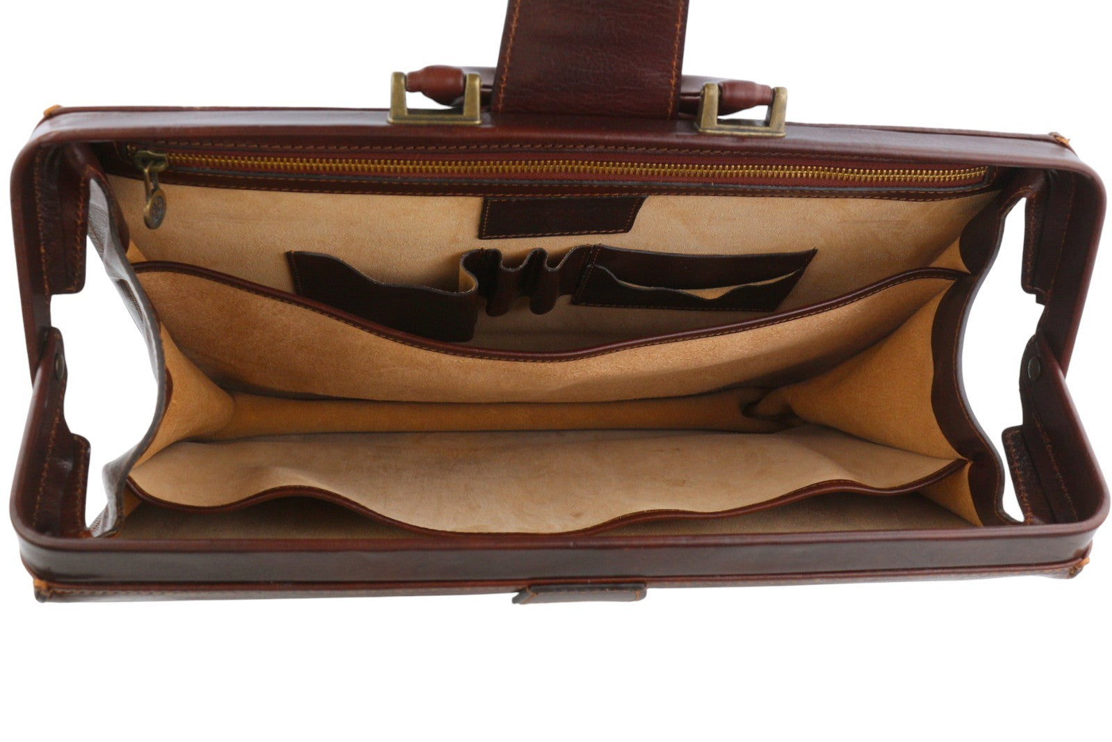 TIME RESISTANCE The Firm Men Briefcase Brown Vachetta Leather Carry Handl RRP350
