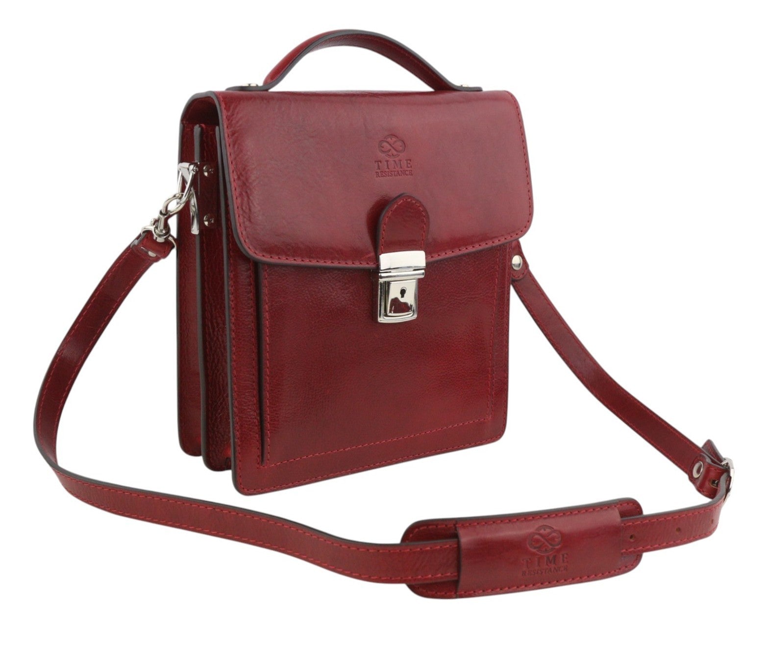 TIME RESISTANCE Walden Women Small Briefcase OS Red Vachetta Leather RRP200