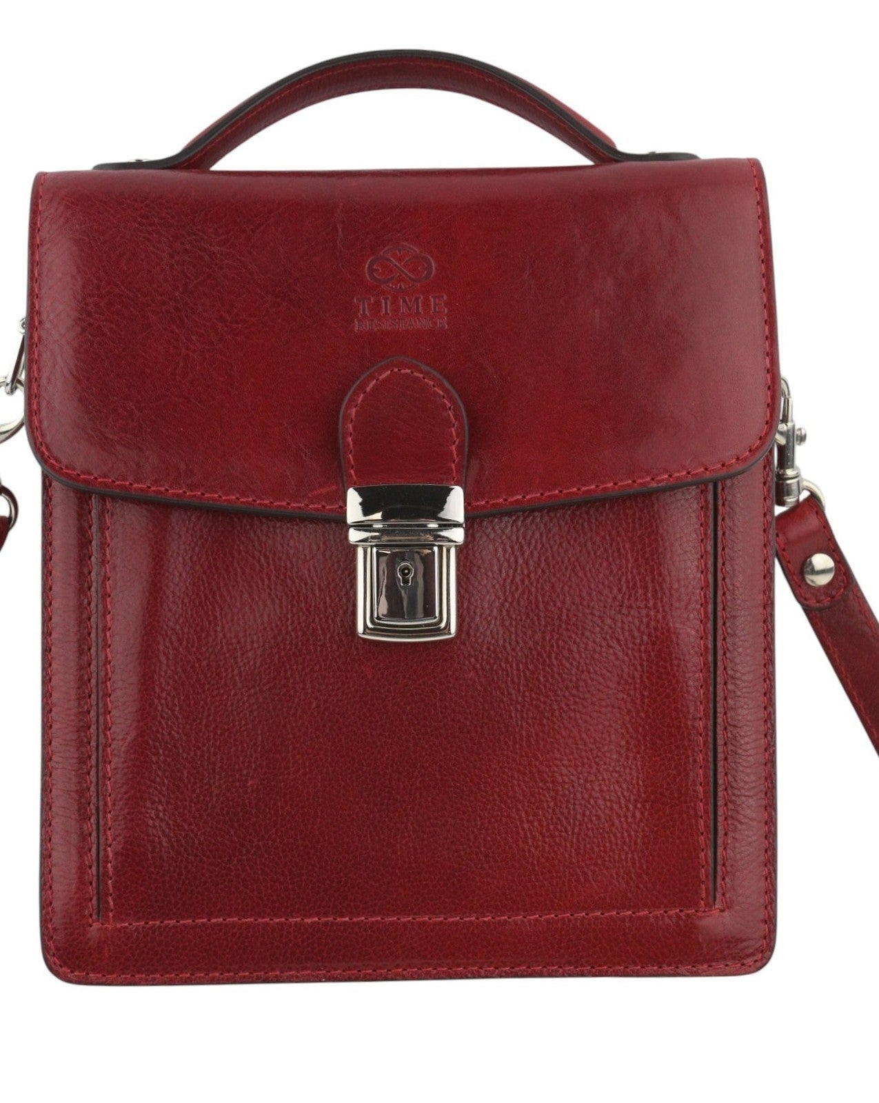 TIME RESISTANCE Walden Women Small Briefcase OS Red Vachetta Leather RRP200