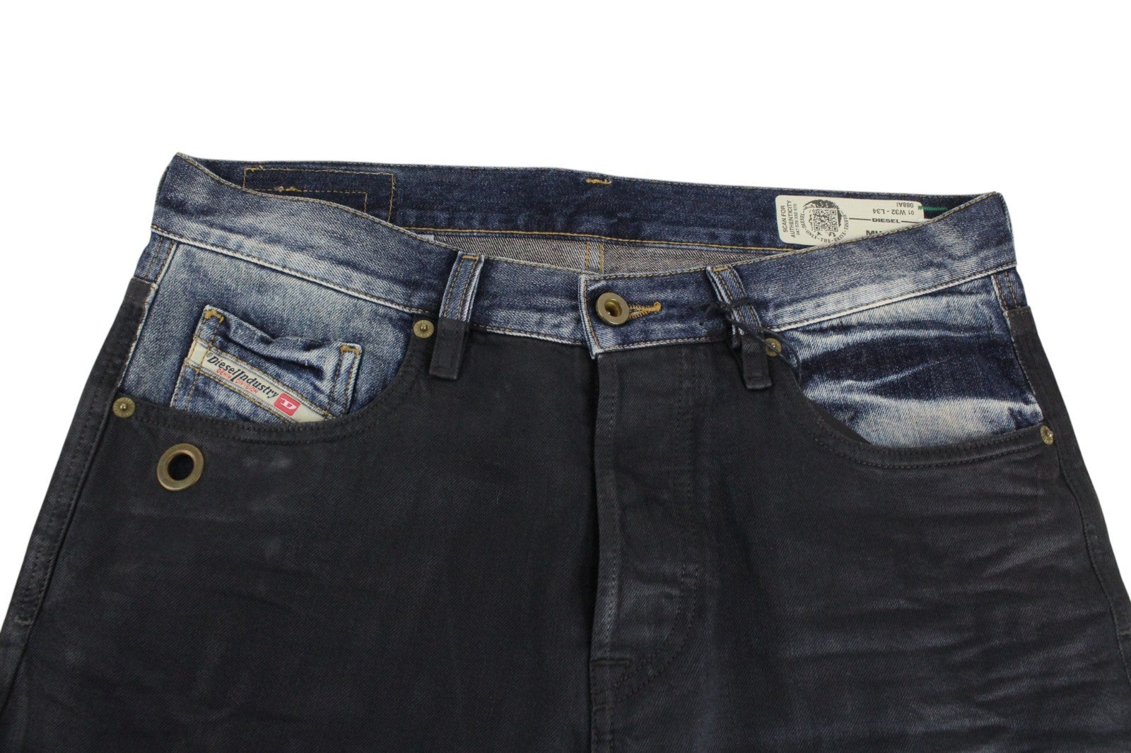 DIESEL Mharky 088AI Men Jeans W32/L34 Grey Blue Cotton Slim Skinny Fit Waxed