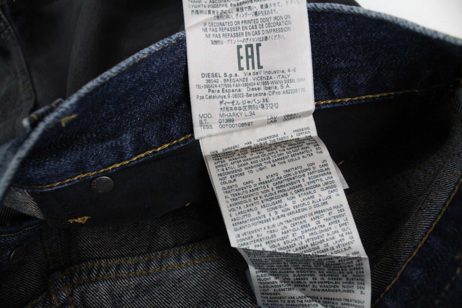 DIESEL Mharky 088AI Men Jeans W32/L34 Grey Blue Cotton Slim Skinny Fit Waxed