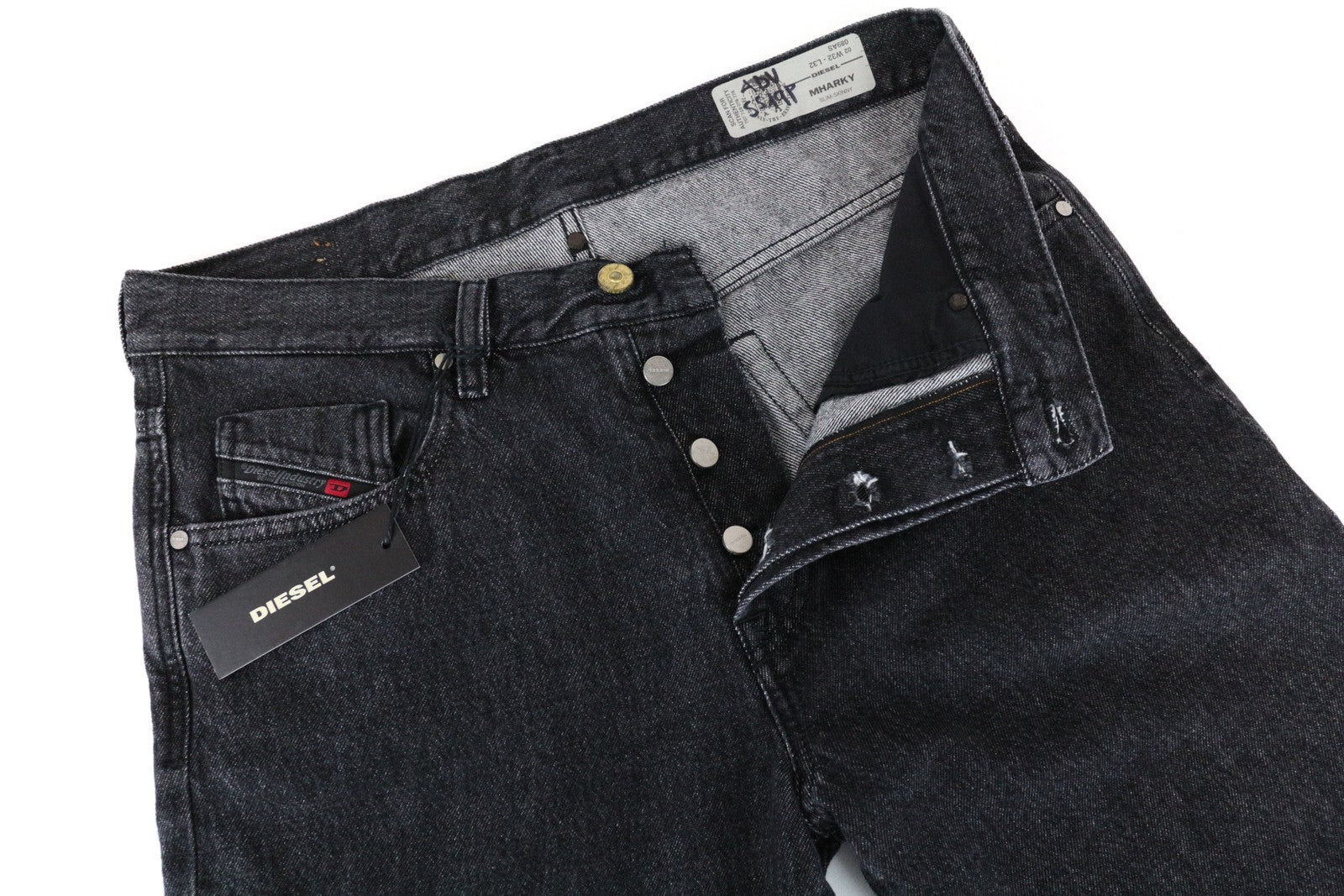 DIESEL Mharky 089AS Men Jeans W32/L32 Grey Pure Cotton Slim Skinny Fit Denim
