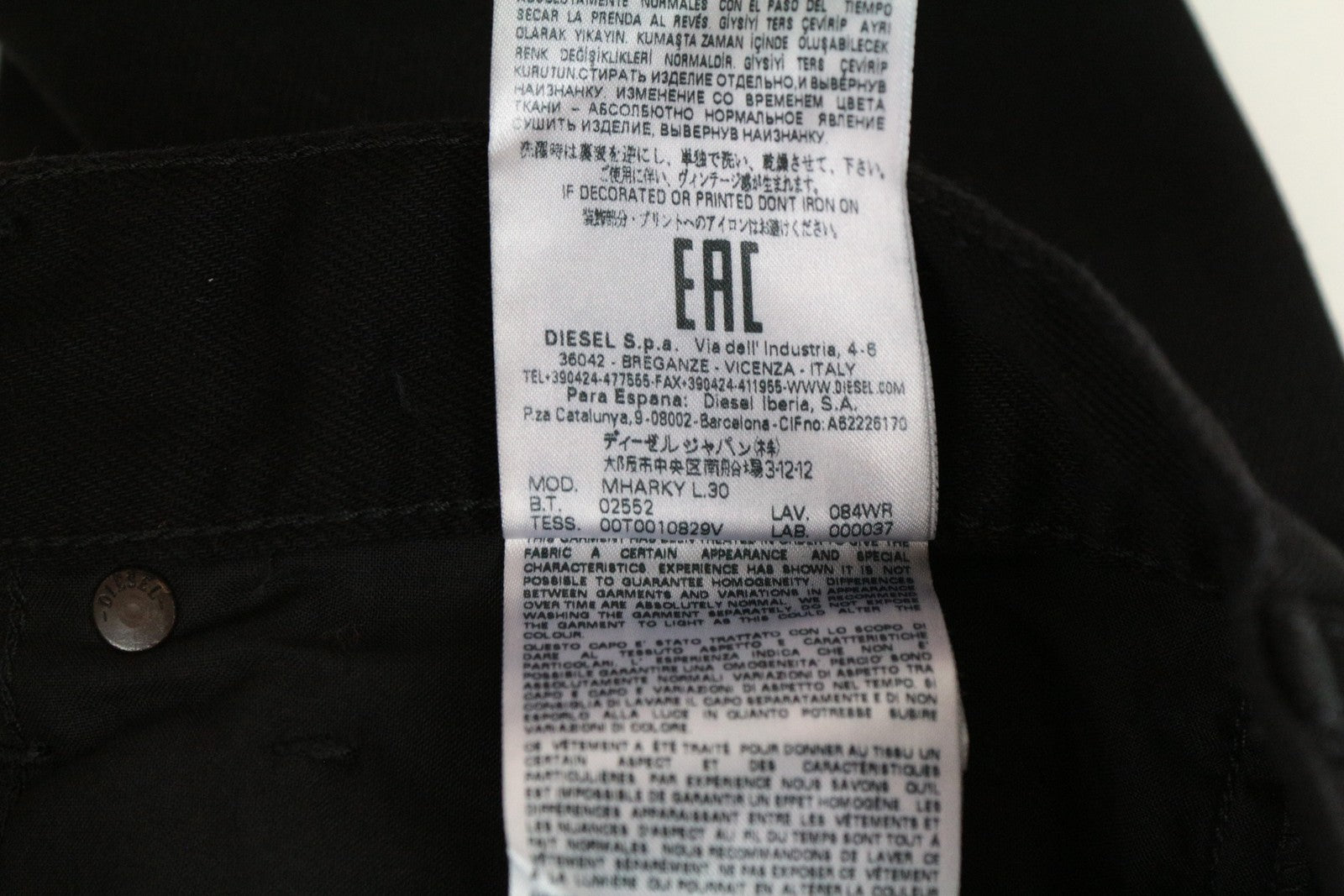 DIESEL Mharky 084WR Men Jeans W28/L30 Black Pure Cotton Slim Skinny Distressed