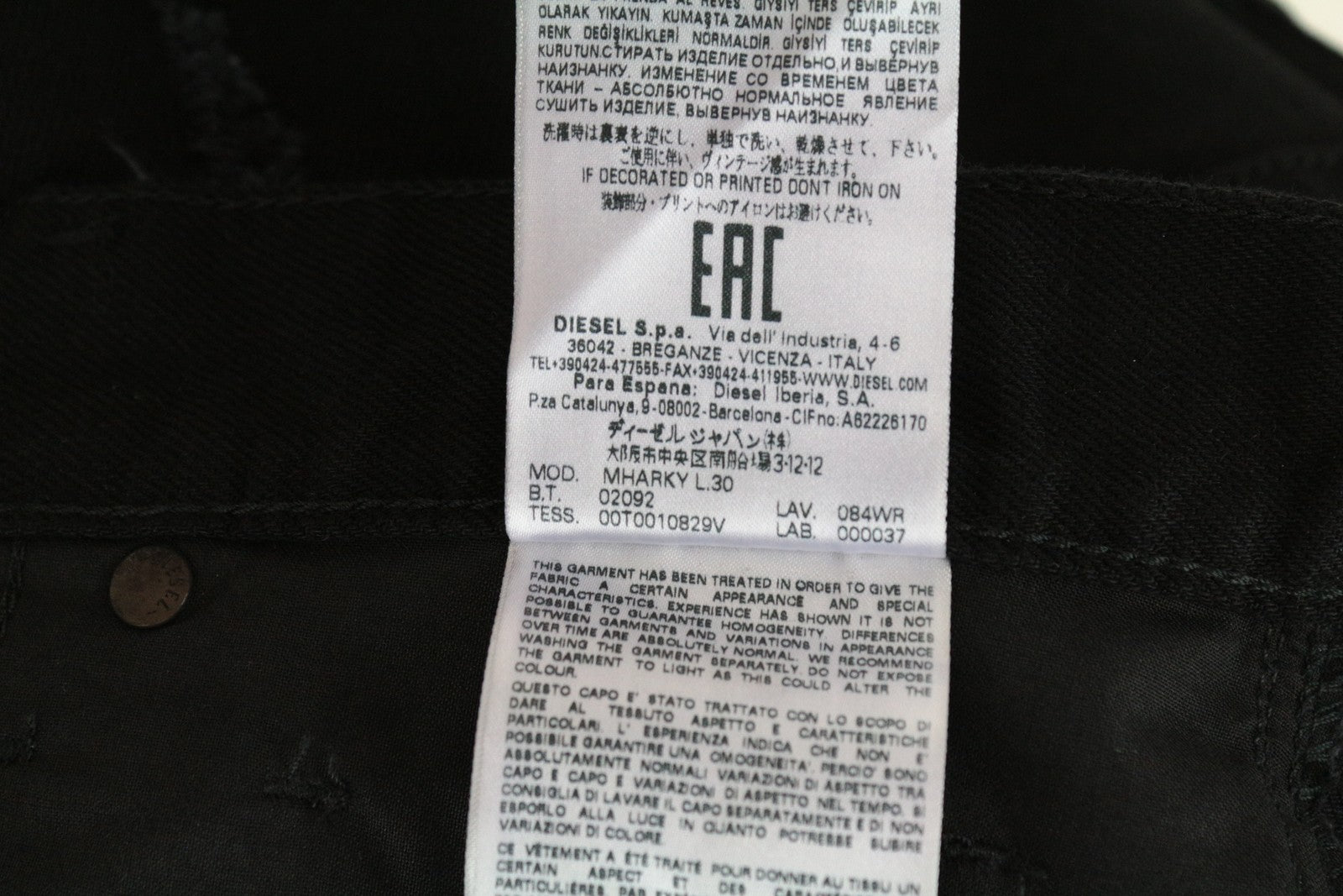 DIESEL Mharky 084WR Men Jeans W29/L30 Black Ripped Denim Cotton Slim Skinny