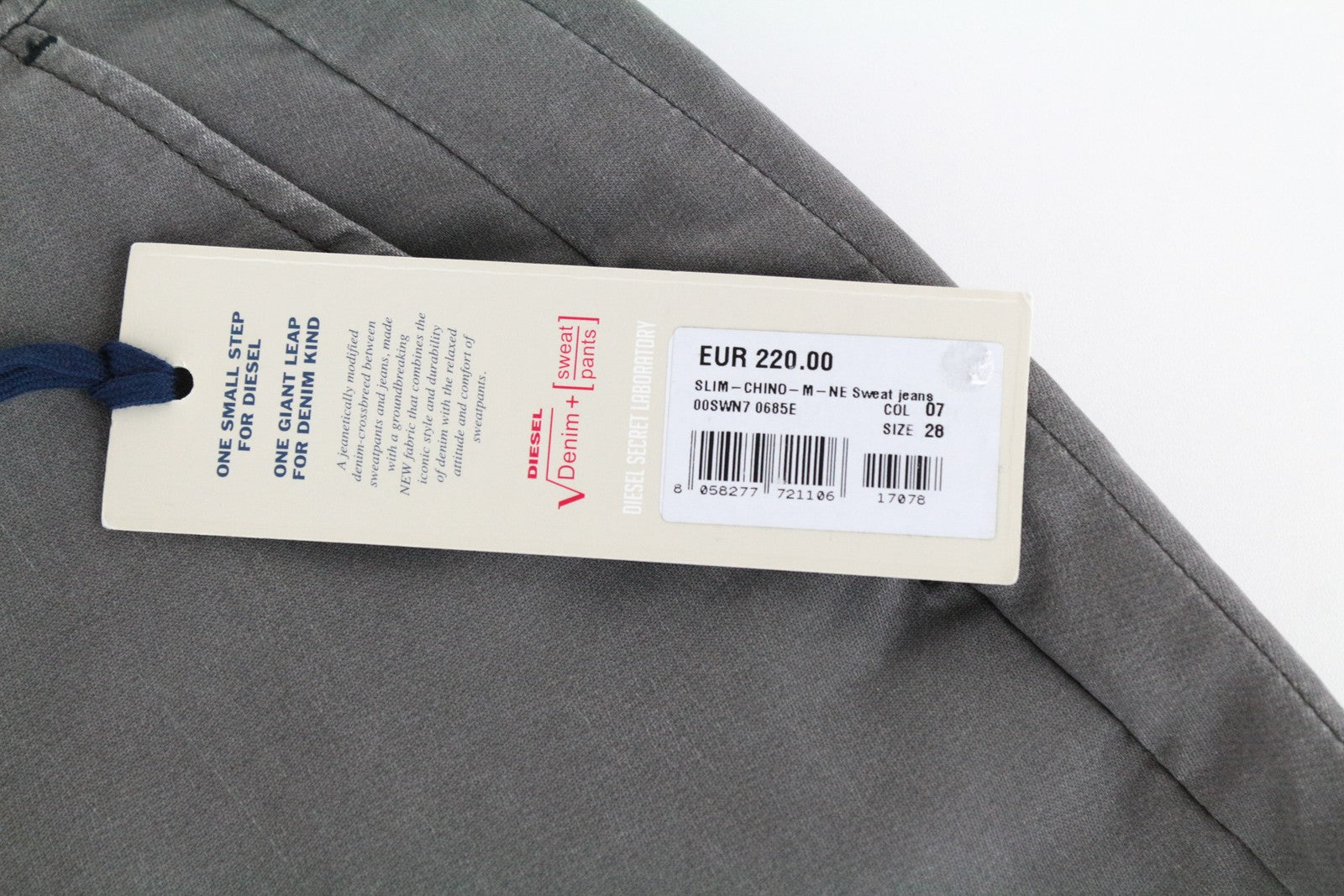 DIESEL Chino-M-NE 0685E Men Jeans W28 Sweat Jogg Slim Fit Grey Stretch Pleat