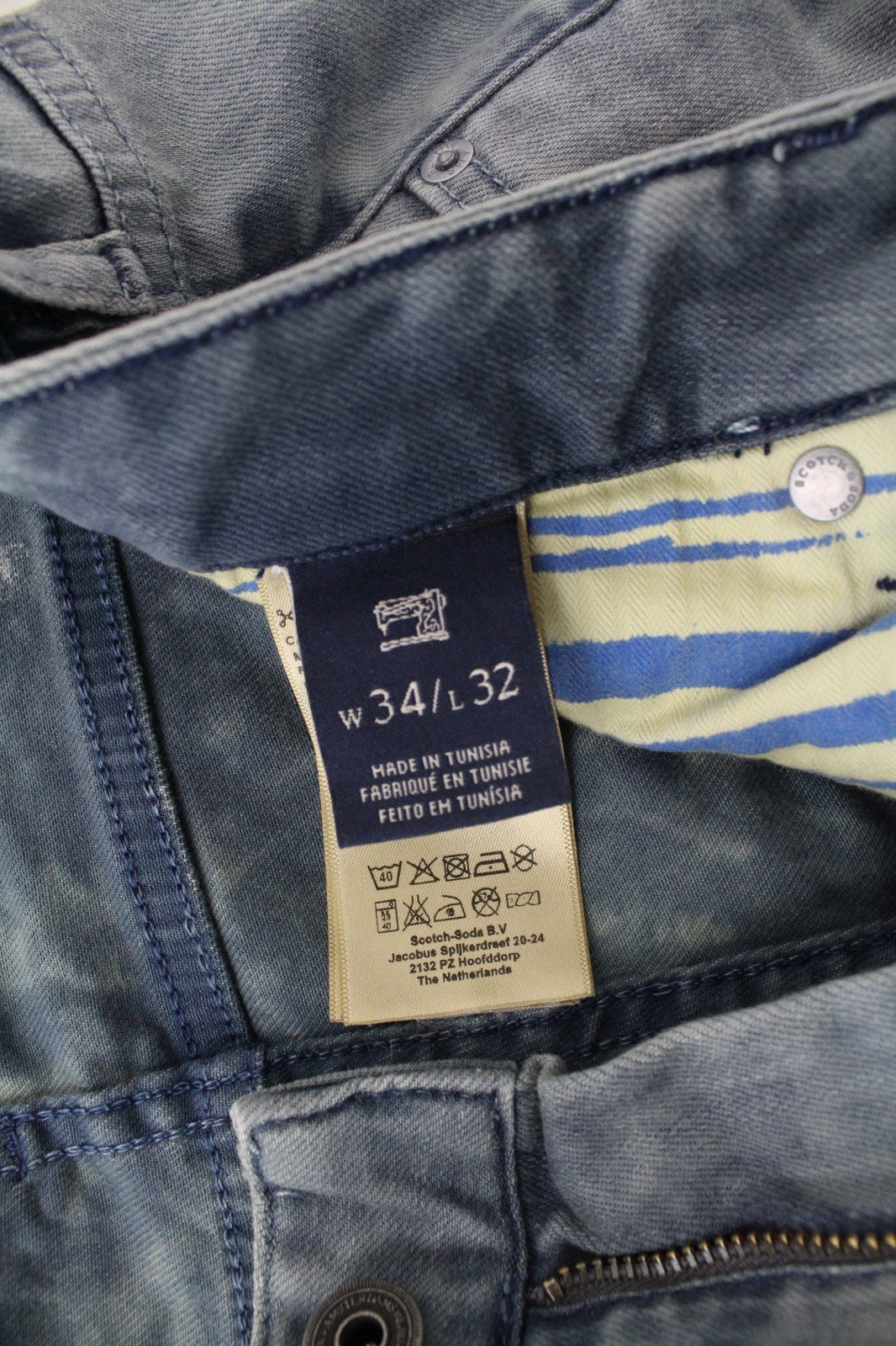 SCOTCH & SODA Skim Men Jeans W34/L32 Skinny Fit Stone Washed Light Blue Stretch