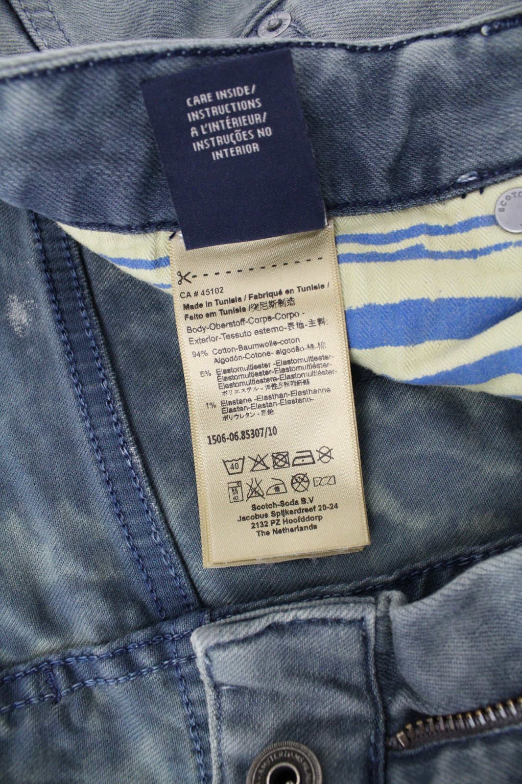 SCOTCH & SODA Skim Men Jeans W34/L32 Skinny Fit Stone Washed Light Blue Stretch