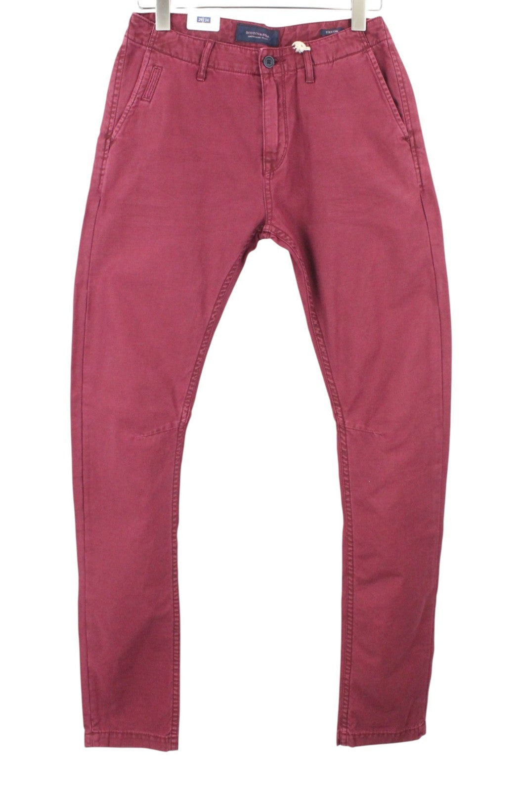 SCOTCH & SODA Theon Men Trousers W29/L34 Garment Dyed Hem Red Slim Fit Zip-Fly