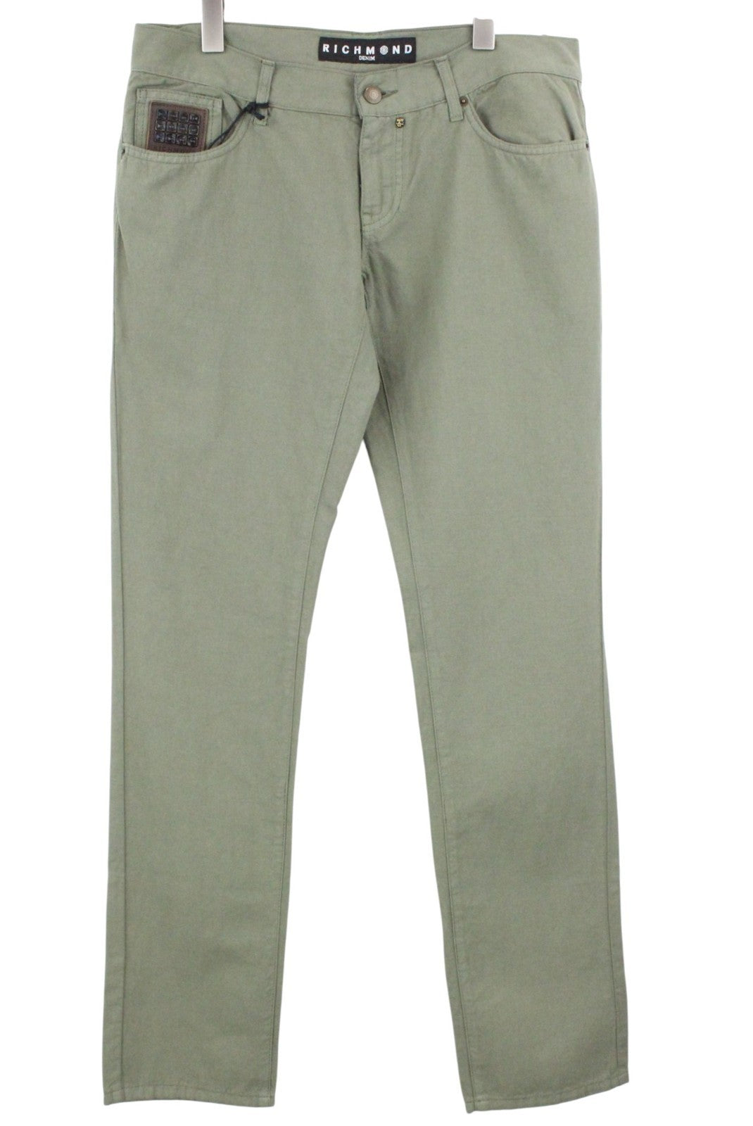 RICHMOND Denim Men Jeans W32 Khaki Lightweight Low Rise Super Skinny Linen Blend