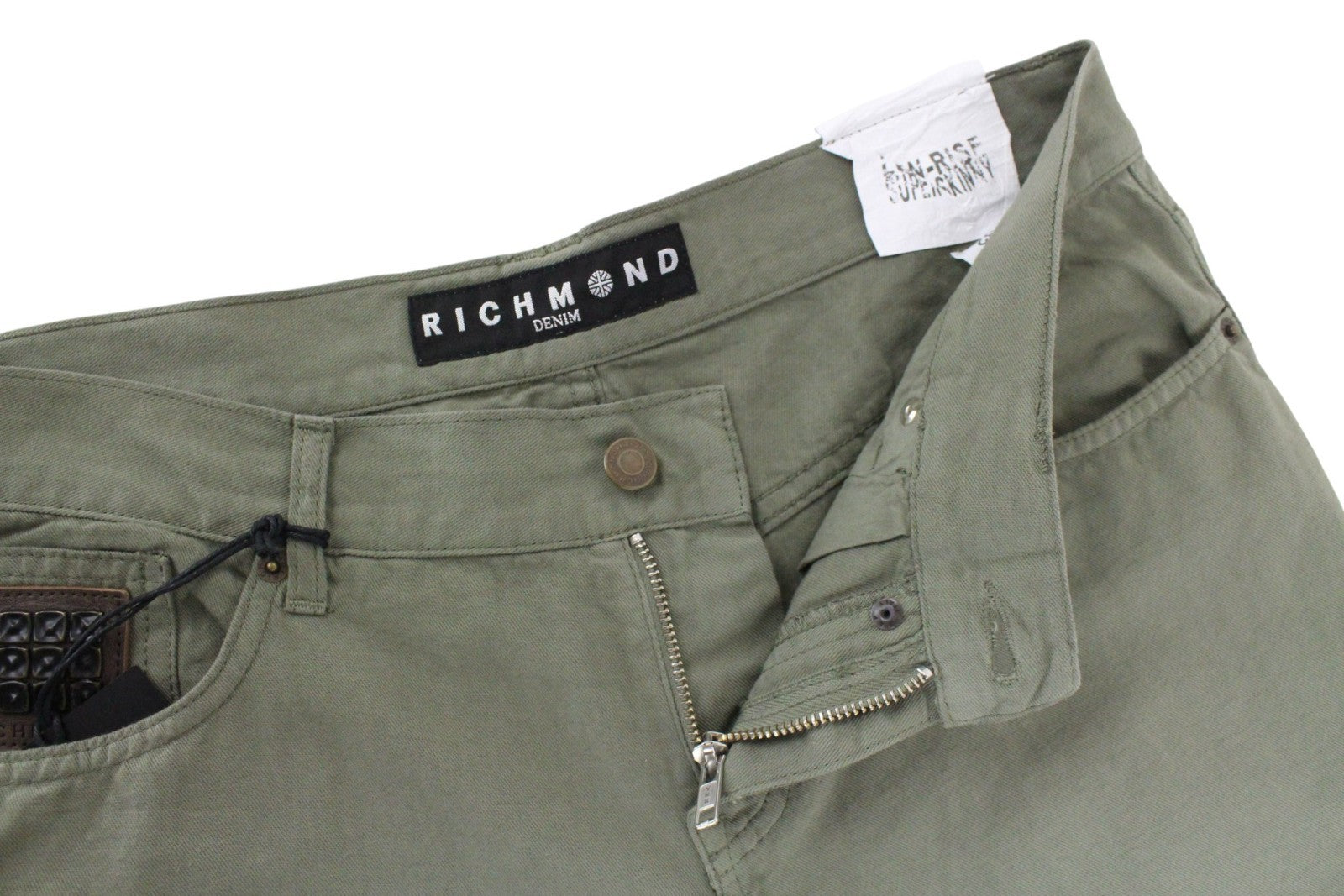 RICHMOND Denim Men Jeans W32 Khaki Lightweight Low Rise Super Skinny Linen Blend