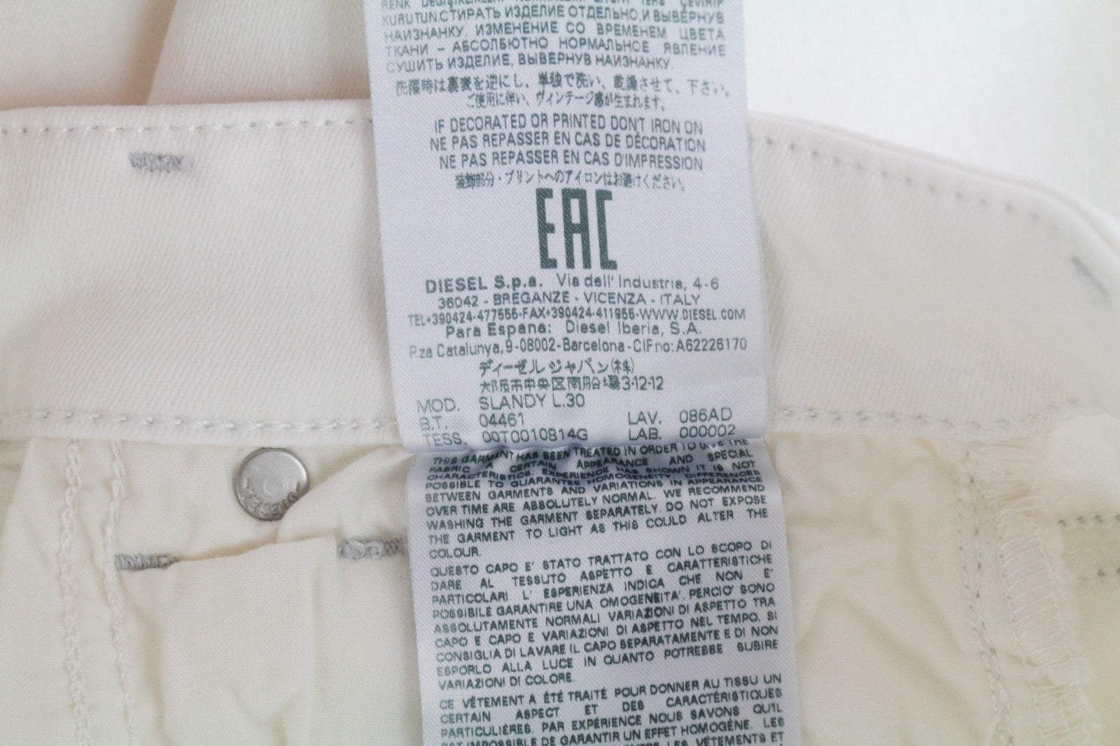 DIESEL Slandy 086AD Women Jeans W26/L34 Super Slim-Skinny Fit Stretch White