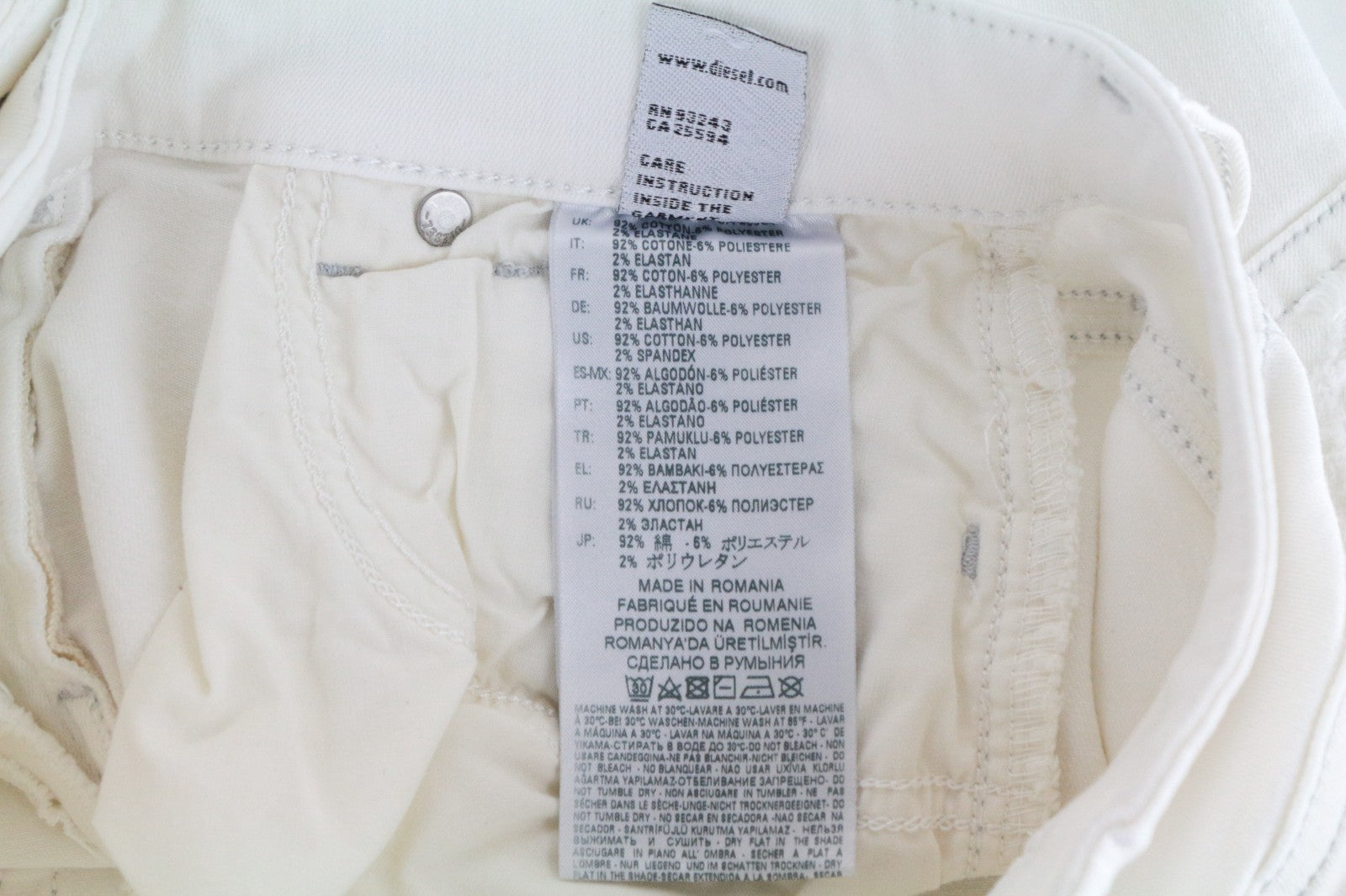 DIESEL Slandy 086AD Women Jeans W26/L34 Super Slim-Skinny Fit Stretch White